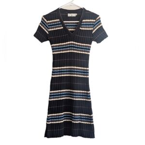 Rampage Vintage 90s Sporty Blue Stripe Knitted Short Sleeve Midi Dress Preppy